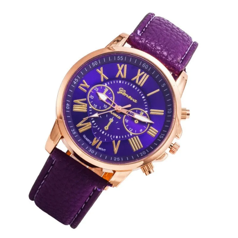 NEW Best Quality Geneva Platinum Watch Women PU Leather wristwatch casual dress watch reloj ladies gold gift Fashion Roman