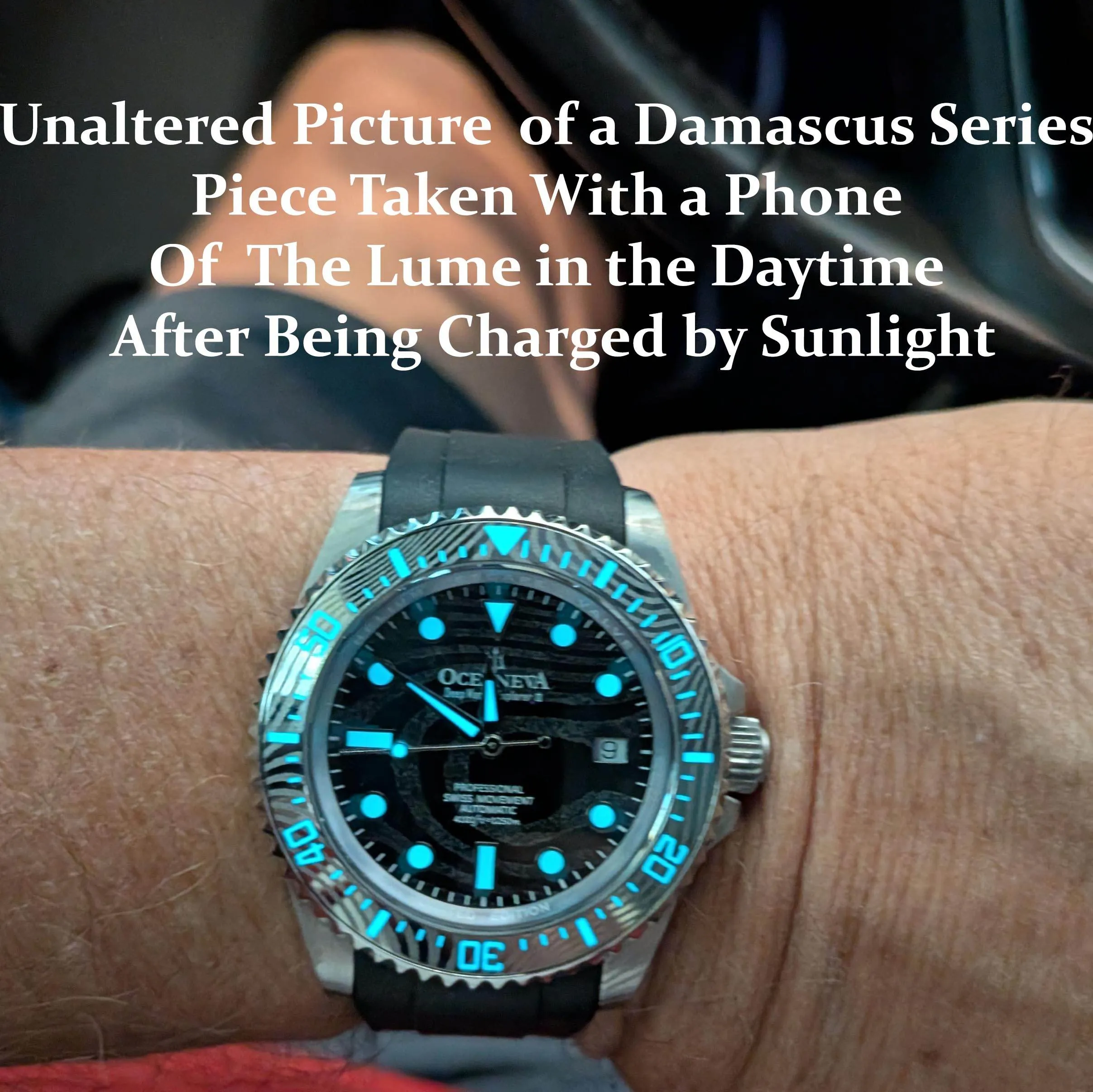 Oceaneva Mens Deep Marine Explorer II Damascus Steel Watch Blue Dial