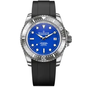 Oceaneva Mens Deep Marine Explorer II Damascus Steel Watch Blue Dial
