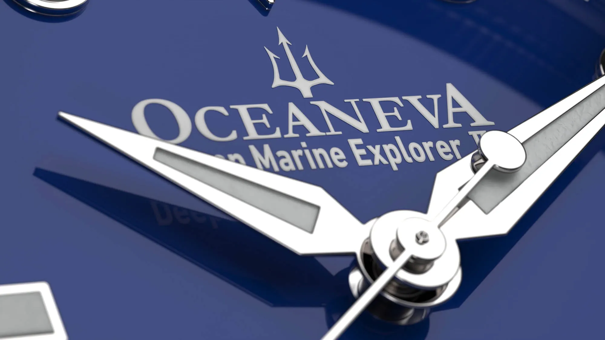 Oceaneva Mens Deep Marine Explorer II Damascus Steel Watch Blue Dial