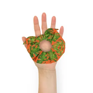 Orange Tropical Leaf Scrunchie, Hawaiian Style Tropical Leaves Print Hair Tie Accessories - Made in  USA/EU