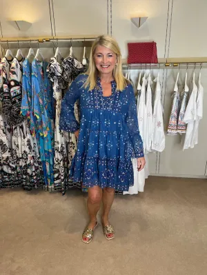 Peacock Mosaic Print Flared Sleeve Dress