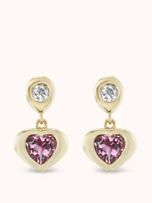 Pink tourmaline Gemma heart dangles