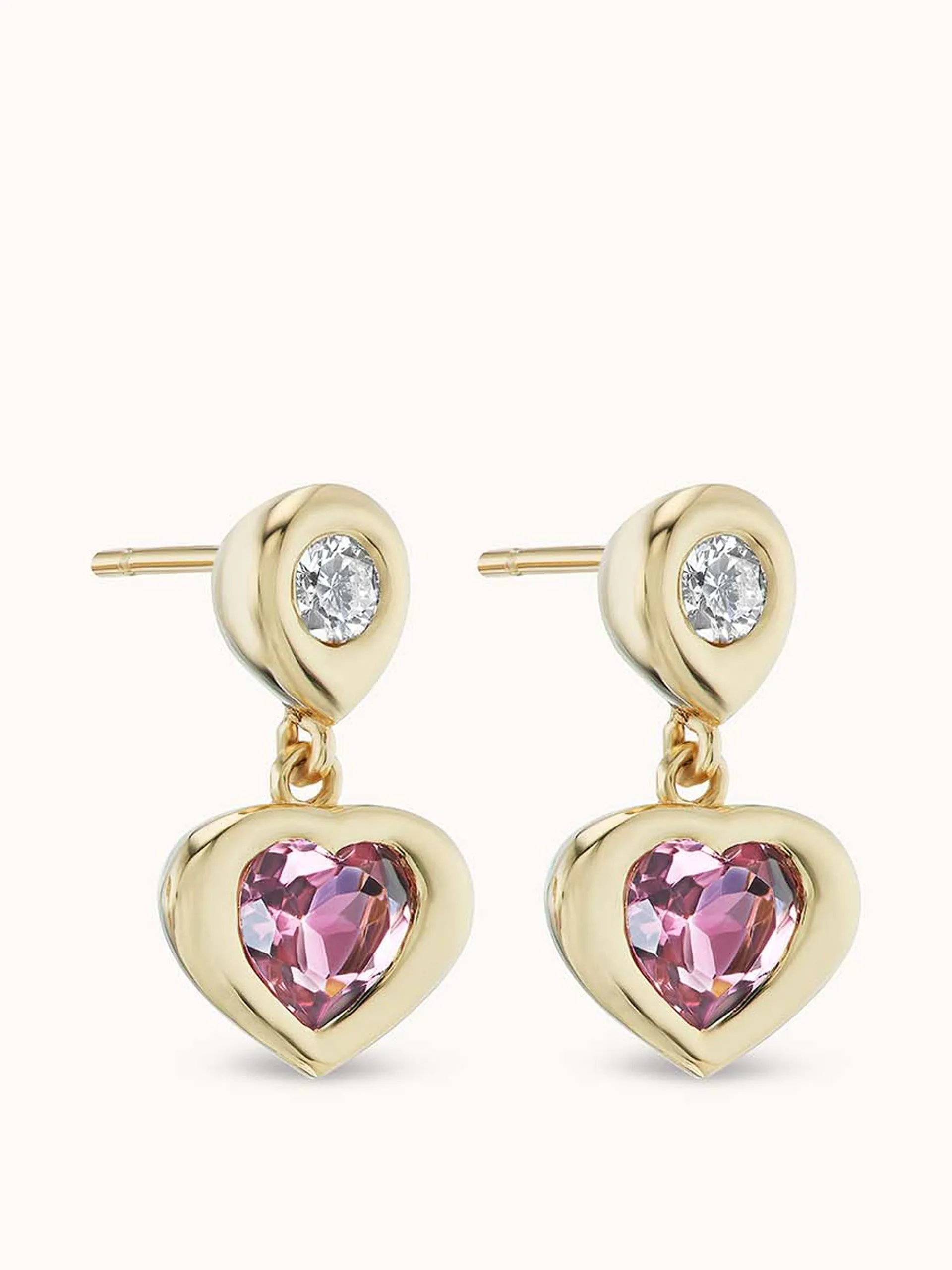 Pink tourmaline Gemma heart dangles