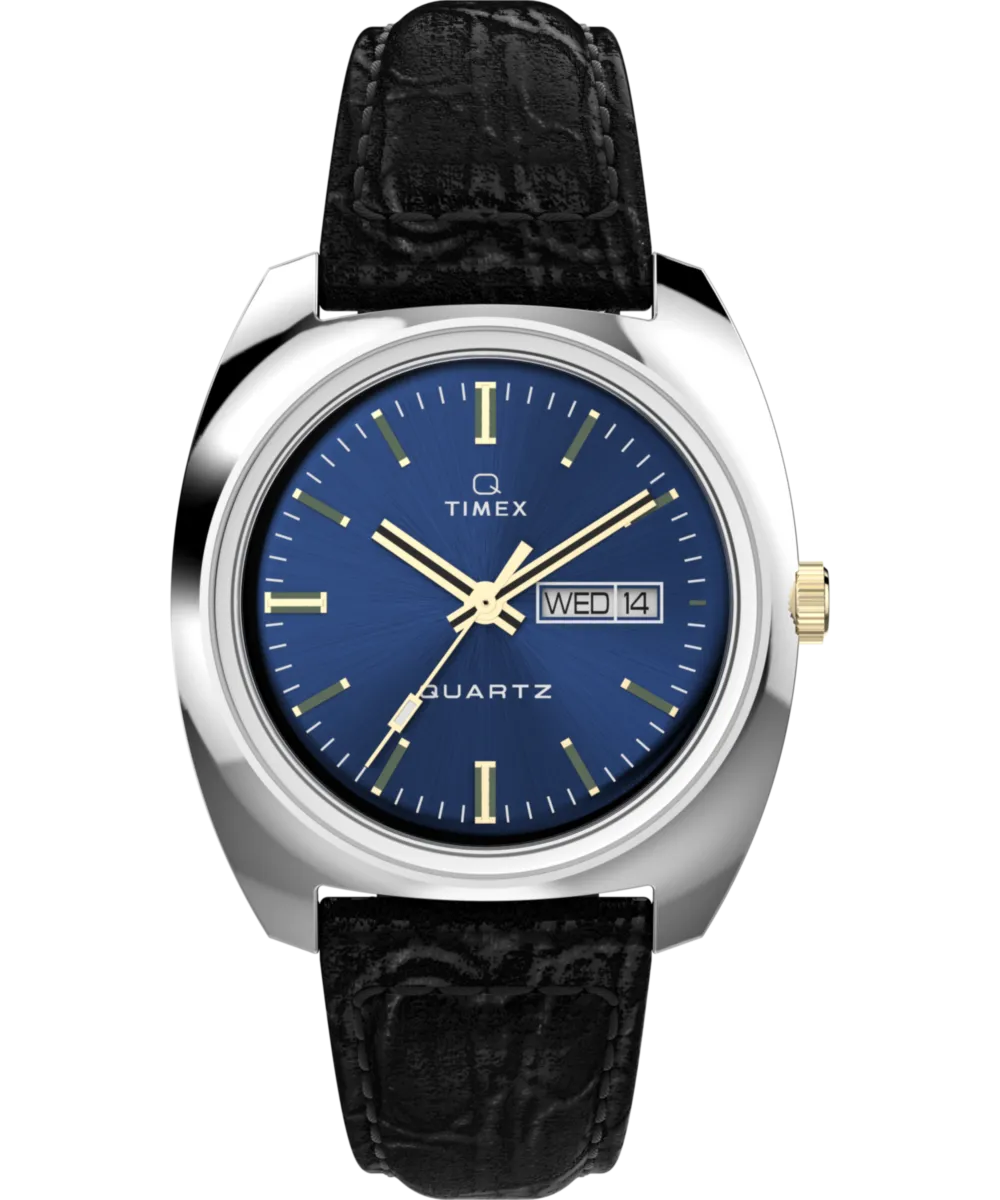Q Timex® 1978 Day/Date 37.5mm Leather Strap Watch