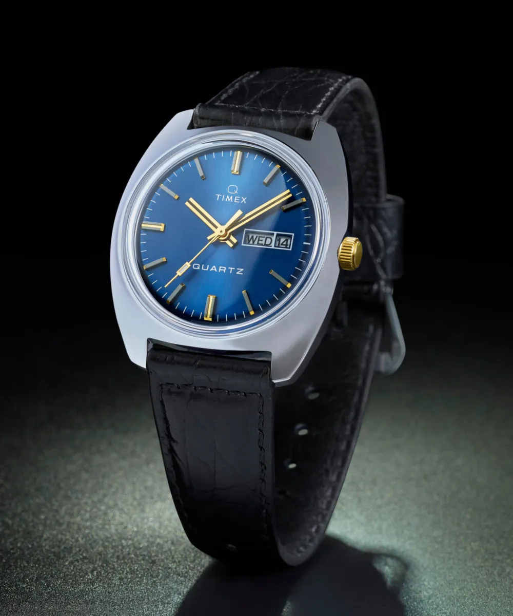 Q Timex® 1978 Day/Date 37.5mm Leather Strap Watch