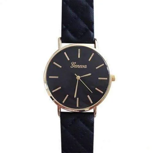 Quilted Leather Geneva Watch in Black
