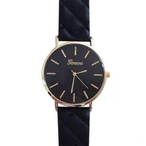 Quilted Leather Geneva Watch in Black