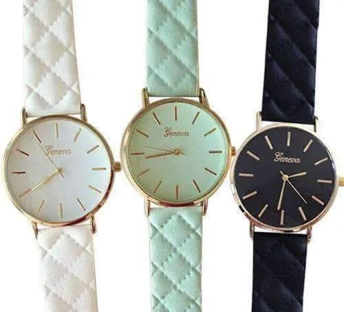 Quilted Leather Geneva Watch in Black