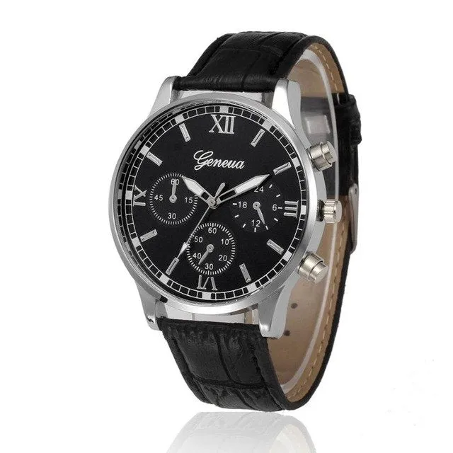Retro Desgin Watches Faux Leather Band Quartz Wrist Watch Geneva Men's Fashion