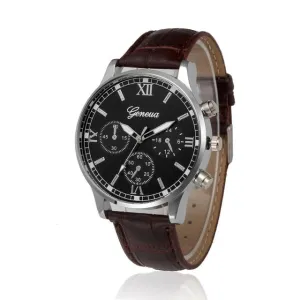 Retro Desgin Watches Faux Leather Band Quartz Wrist Watch Geneva Men's Fashion