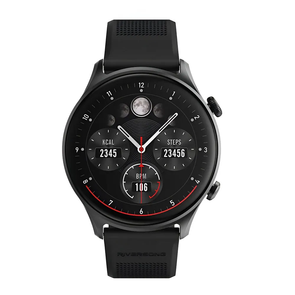 Riversong Motive 7C SW71 Smart Watch Silver Case With Black Silicone Strap