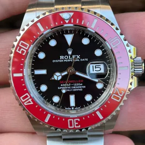 Rolex Seadweller 43mm Men's Stainless Steel Watch 126600.  Custom Red Ceramic Bezel Insert.