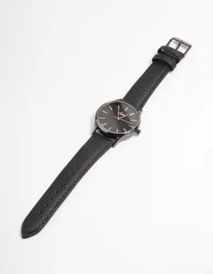Rose Gold Texture Black Leather Basic Watch
