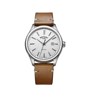 Rotary Gents Stainless Steel 'Oxford' Brown Strap Watch