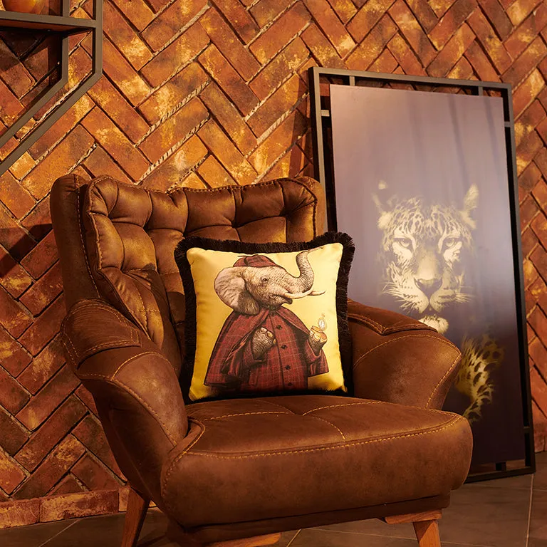 Rubeza Velvet Printed Cushion 45cm x 45cm - Detective Elephant