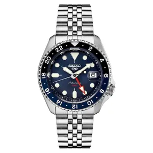 Seiko Men's Blue Dial Silver Stainless Steel Band Analog Automatic Watch - SSK003