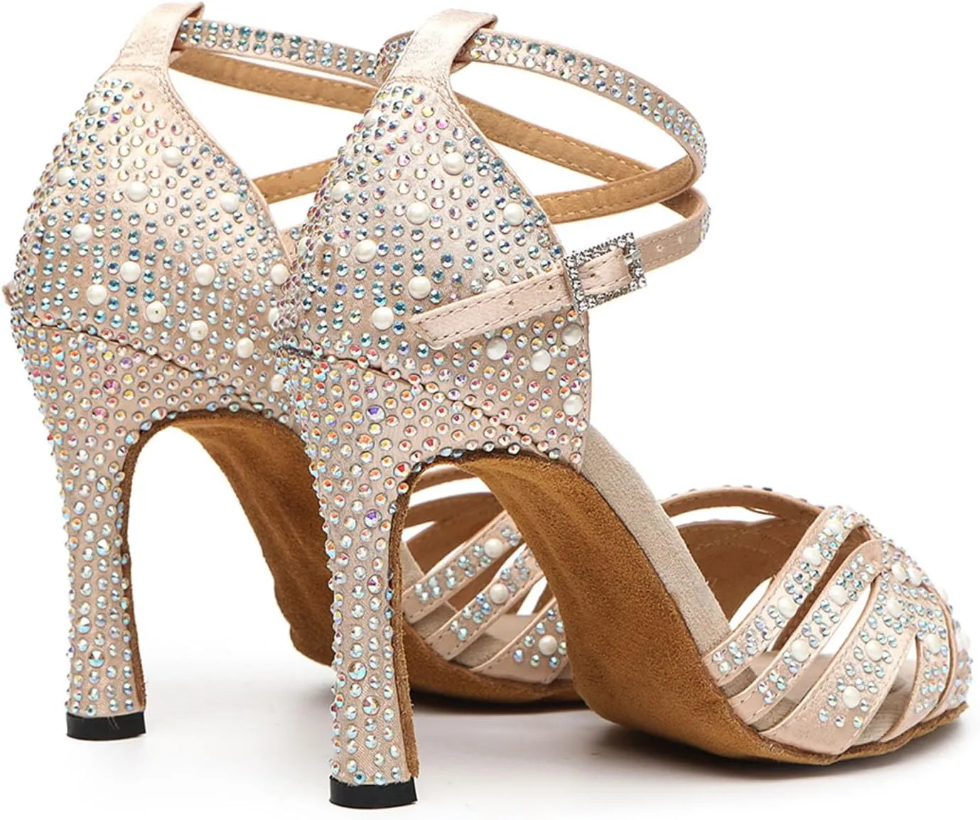 SWDZM Latin Dance Shoes for Women Rhinestone Ballroom Comfortable Salsa Practice Dancing Shoes