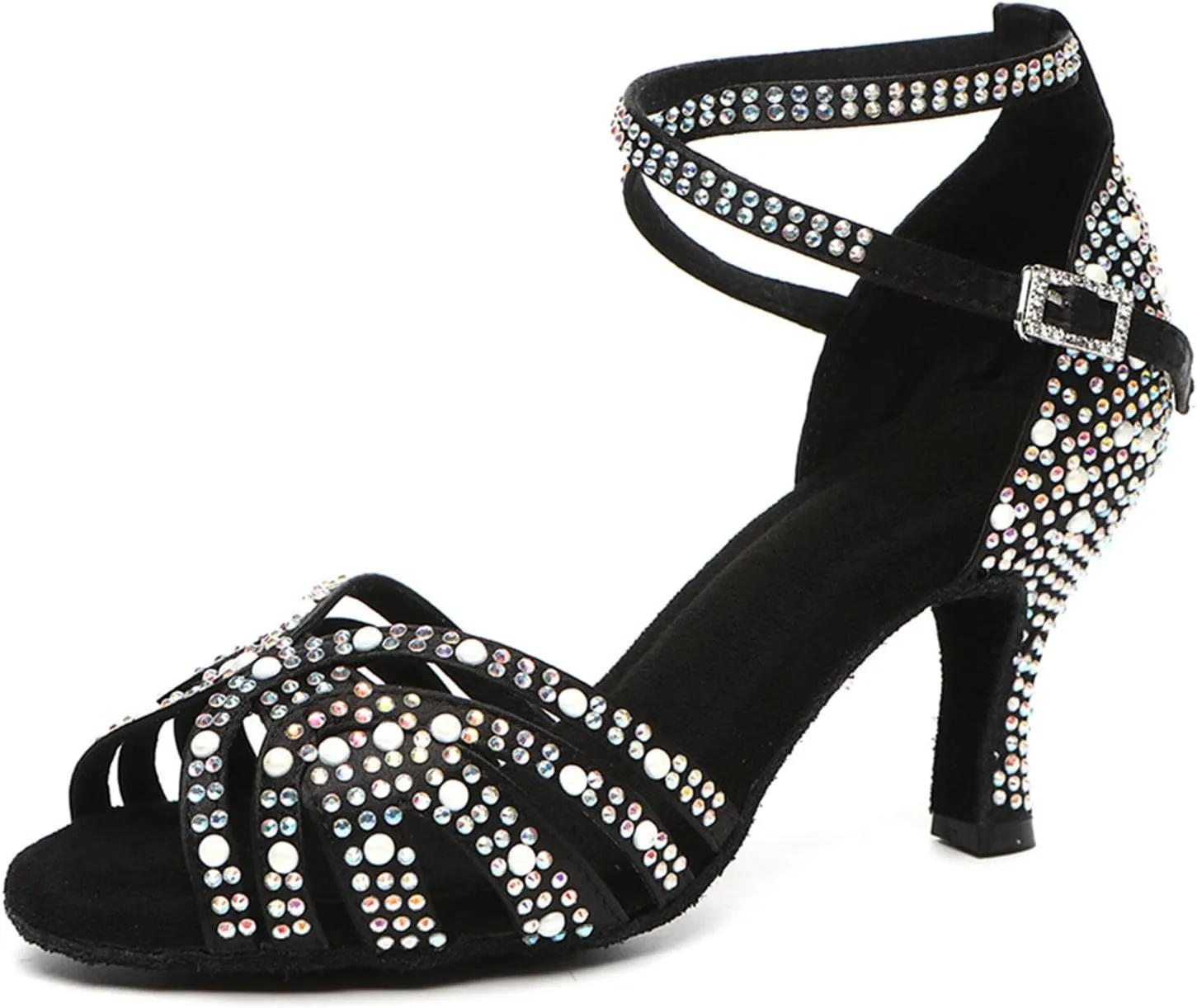 SWDZM Latin Dance Shoes for Women Rhinestone Ballroom Comfortable Salsa Practice Dancing Shoes