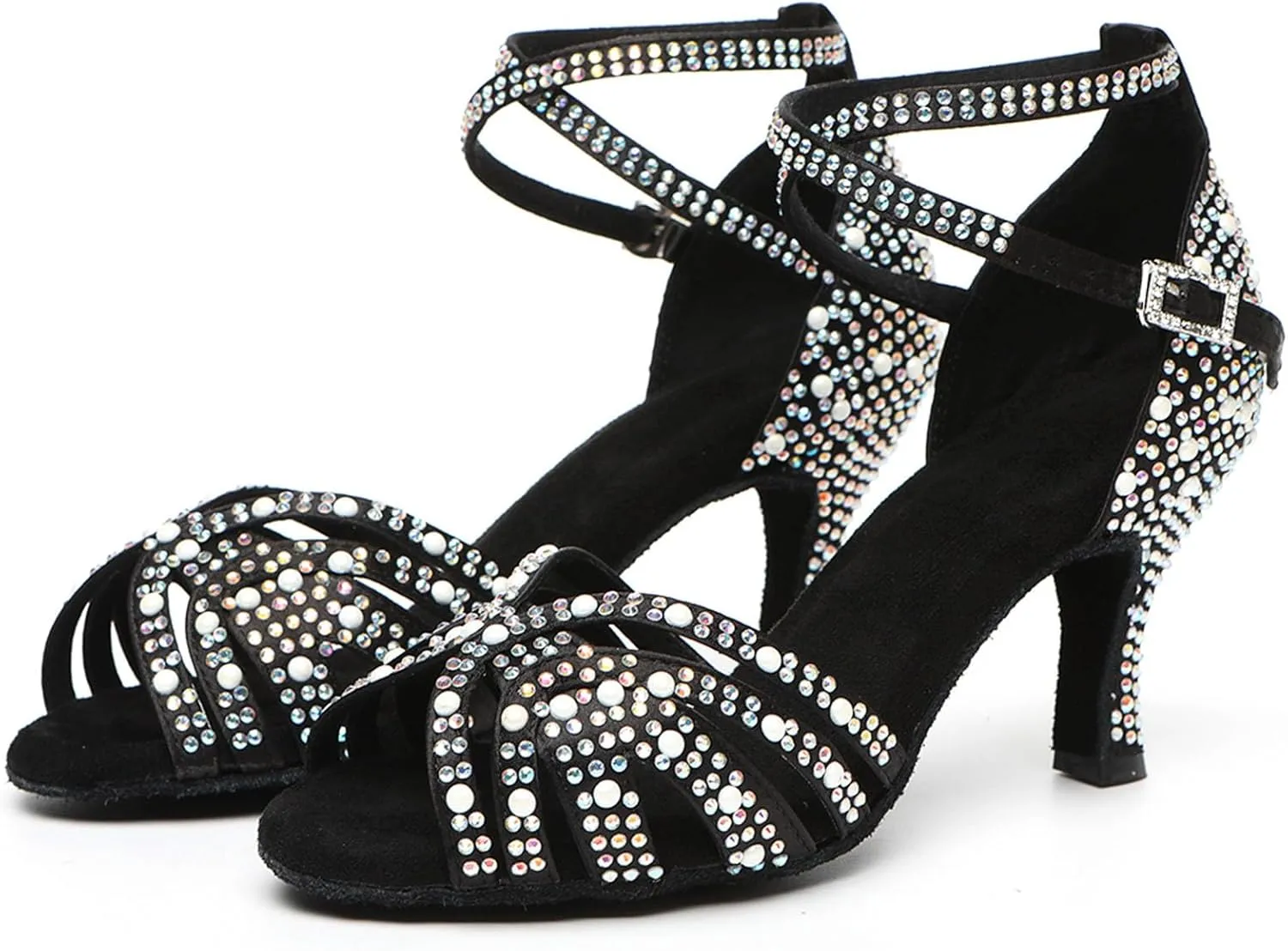 SWDZM Latin Dance Shoes for Women Rhinestone Ballroom Comfortable Salsa Practice Dancing Shoes