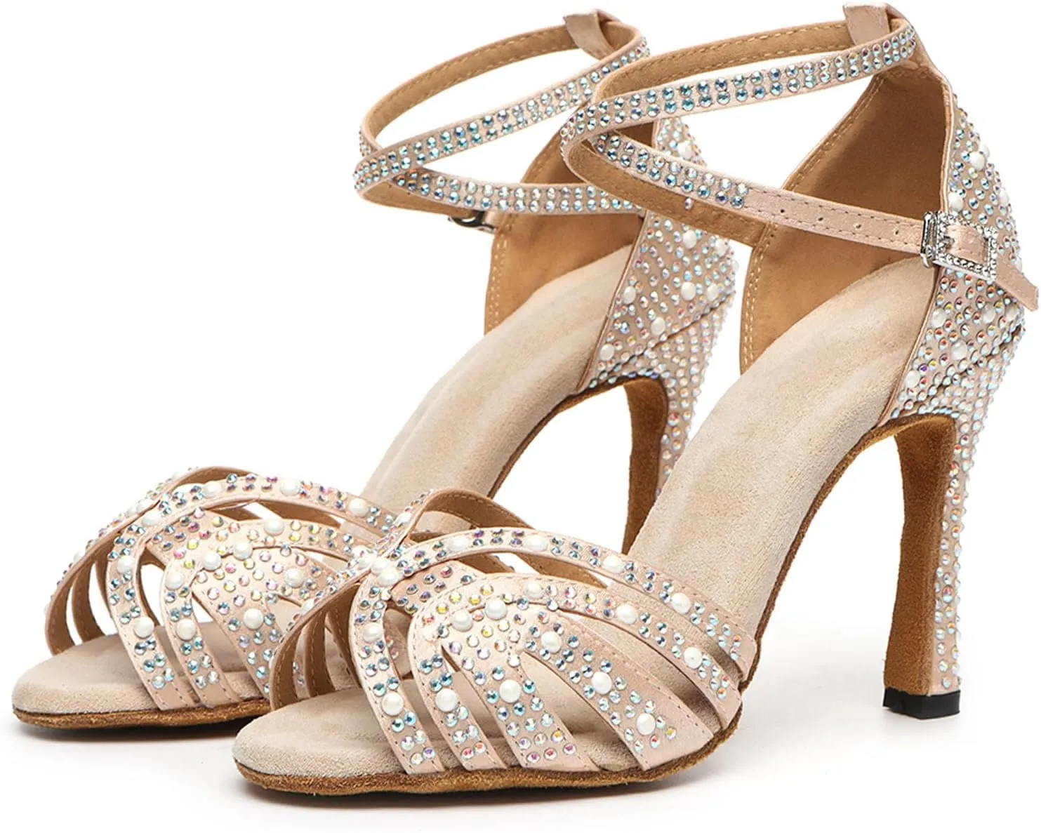 SWDZM Latin Dance Shoes for Women Rhinestone Ballroom Comfortable Salsa Practice Dancing Shoes