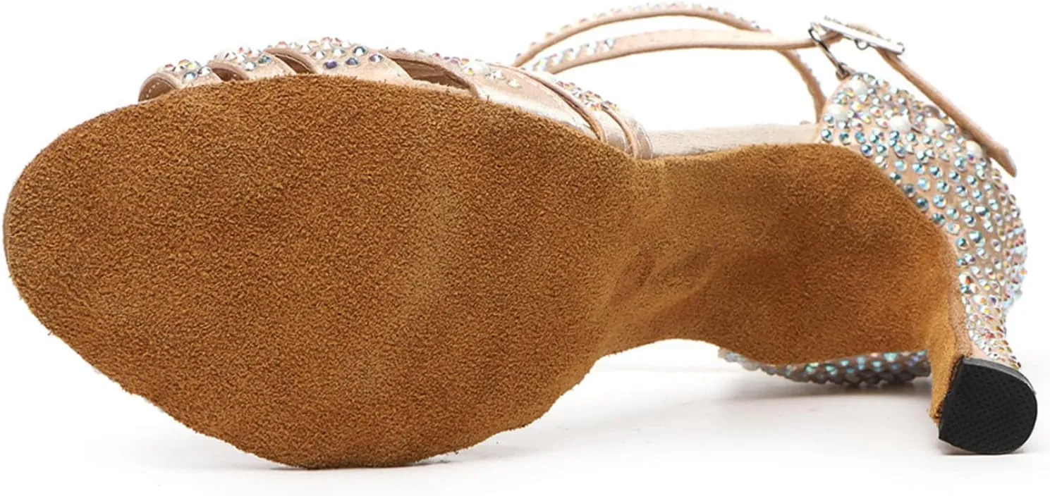 SWDZM Latin Dance Shoes for Women Rhinestone Ballroom Comfortable Salsa Practice Dancing Shoes