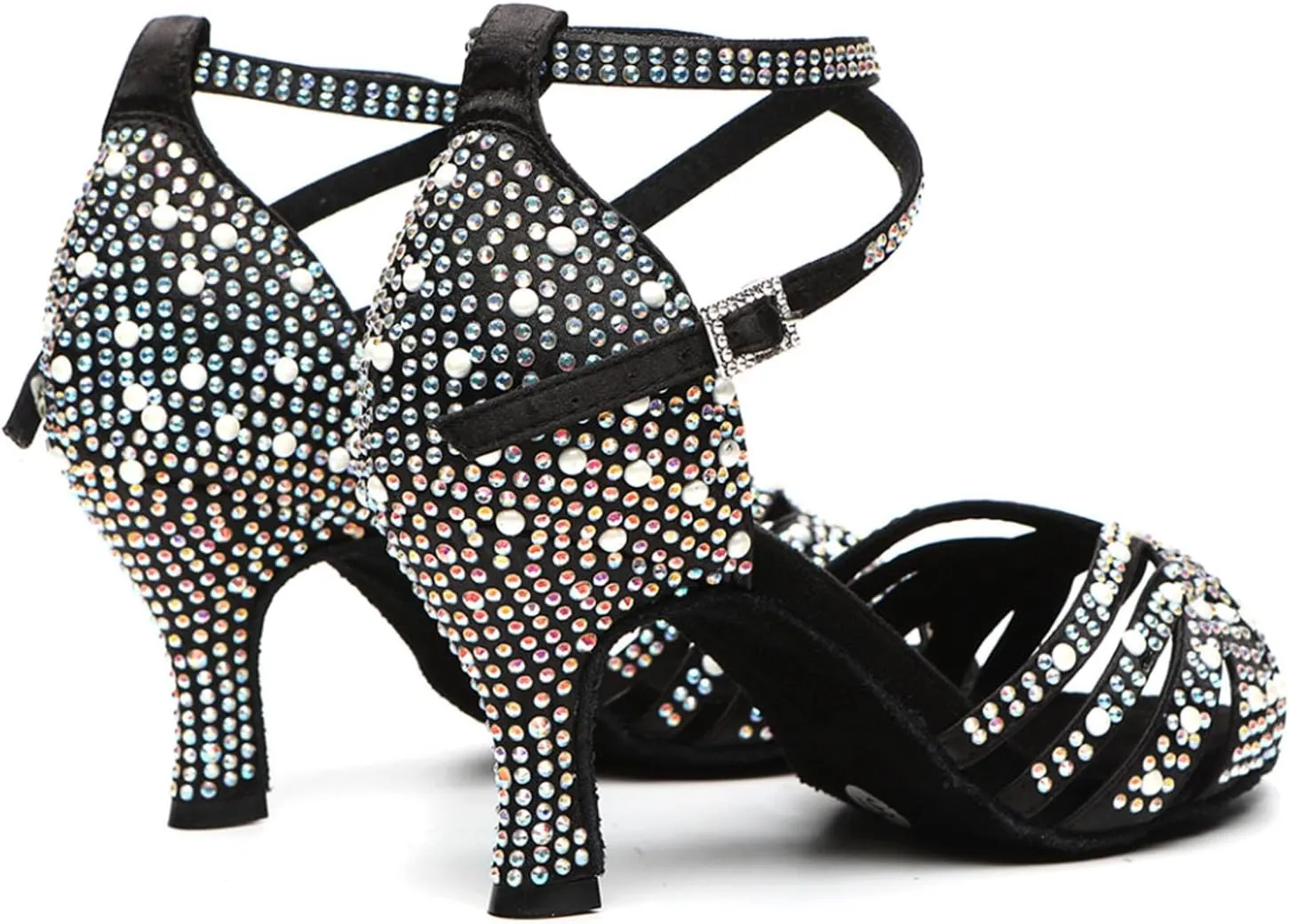 SWDZM Latin Dance Shoes for Women Rhinestone Ballroom Comfortable Salsa Practice Dancing Shoes