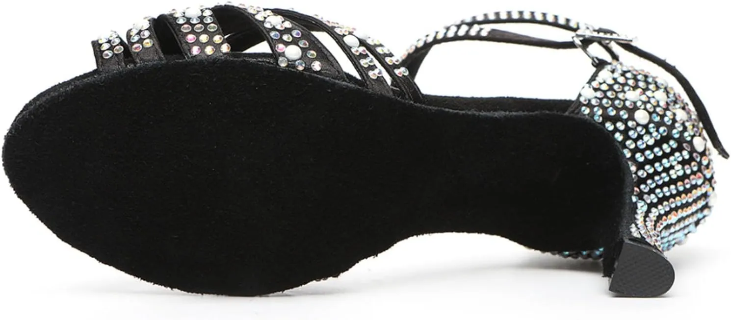 SWDZM Latin Dance Shoes for Women Rhinestone Ballroom Comfortable Salsa Practice Dancing Shoes