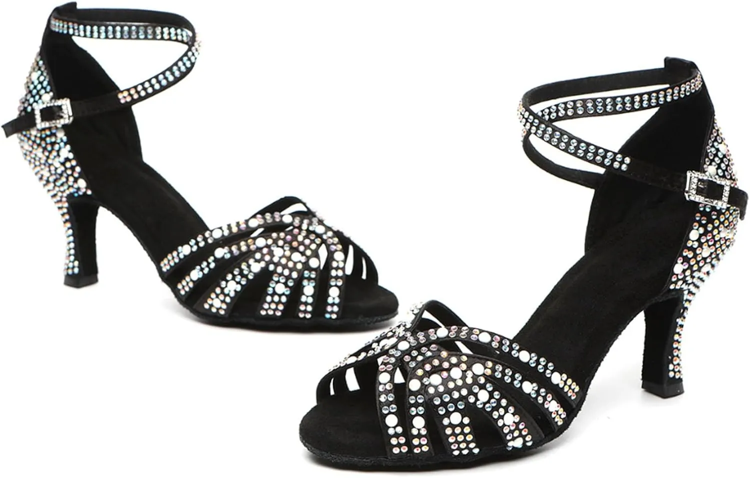 SWDZM Latin Dance Shoes for Women Rhinestone Ballroom Comfortable Salsa Practice Dancing Shoes