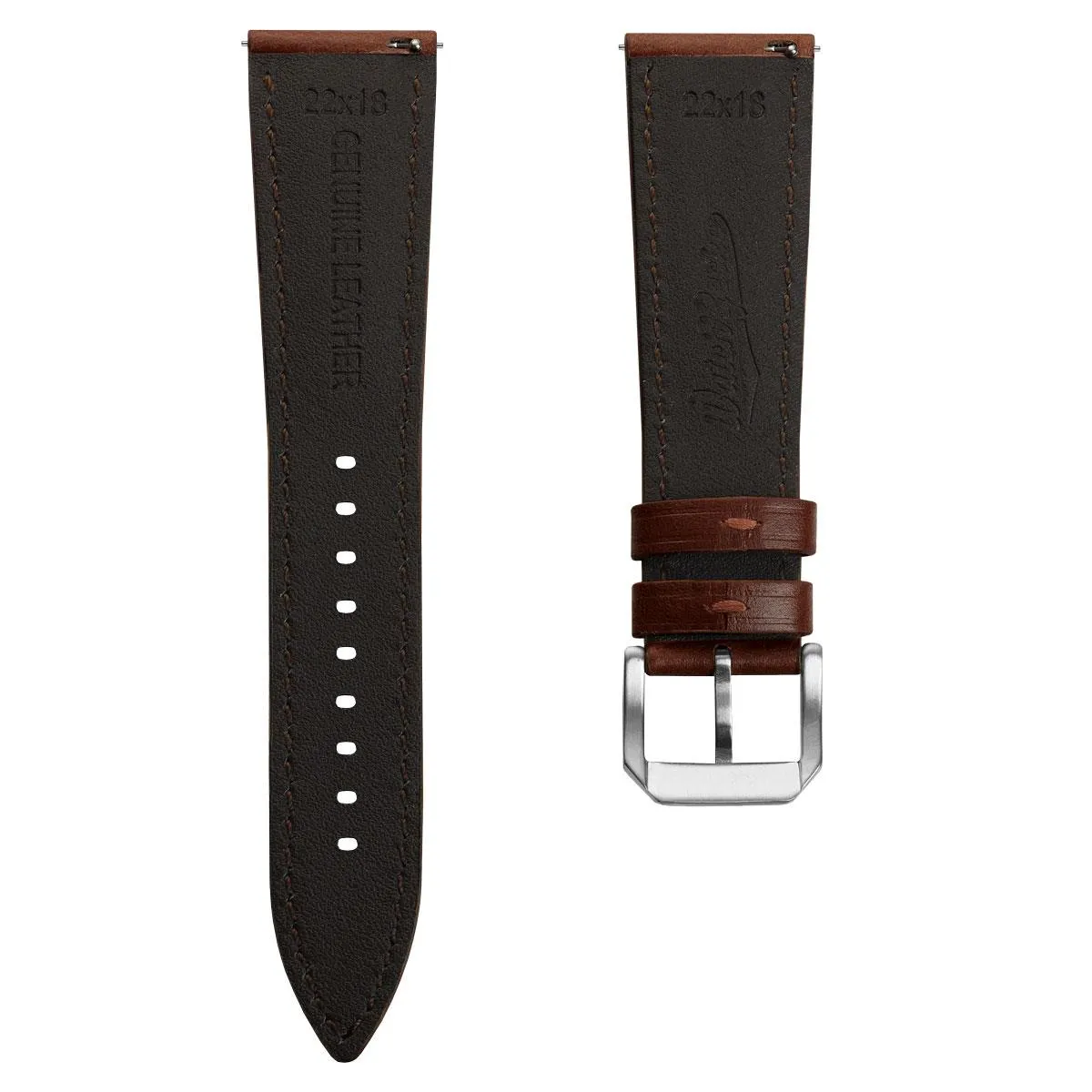 Tenby Classic Padded Genuine Leather Watch Strap  - Chestnut / Chestnut