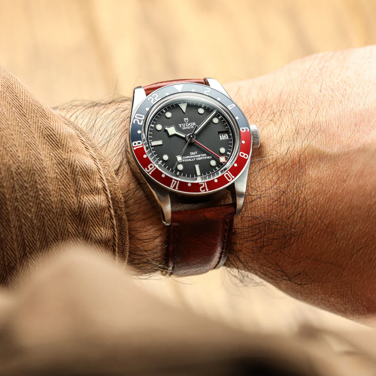 Tenby Classic Padded Genuine Leather Watch Strap  - Chestnut / Chestnut