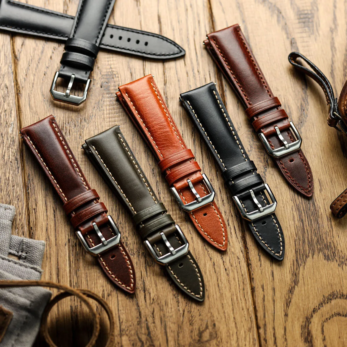 Tenby Classic Padded Genuine Leather Watch Strap  - Chestnut / Chestnut