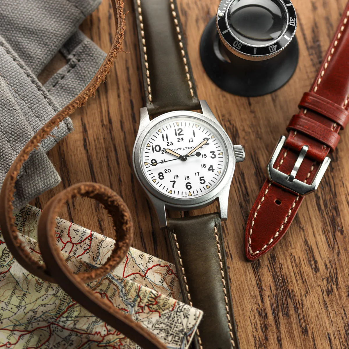 Tenby Classic Padded Genuine Leather Watch Strap  - Chestnut / Chestnut