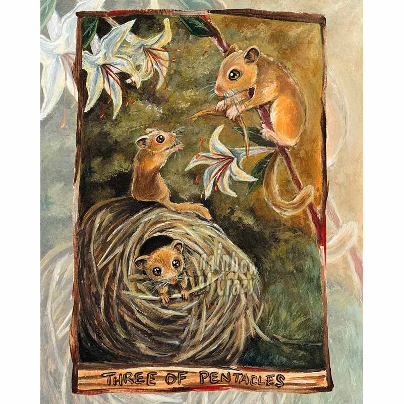 Three of Pentacles / Dormouse Art Print / Animism Tarot