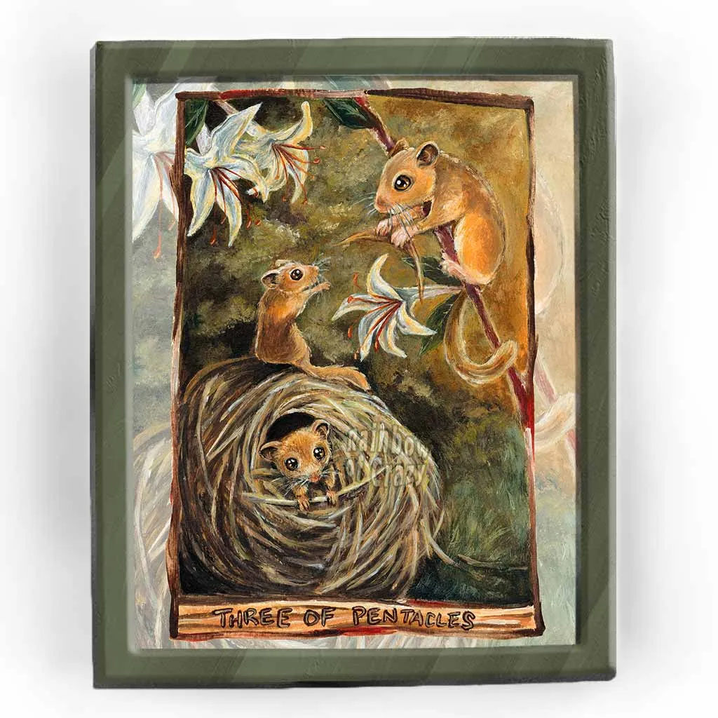 Three of Pentacles / Dormouse Art Print / Animism Tarot