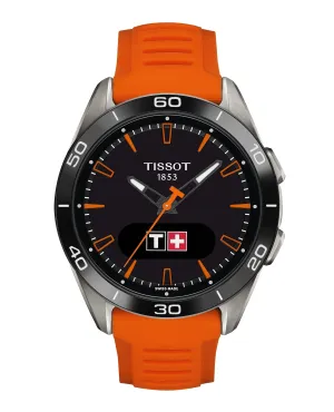 Tissot 44m T-Touch Sports Solar Smart Watch with an Orange Rubber Strap