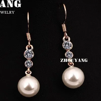 Top Quality ZYE326 Elegant Grace Imitation Pearl Rose Gold Color Drop Earrings Austrian Crystal Wholesale