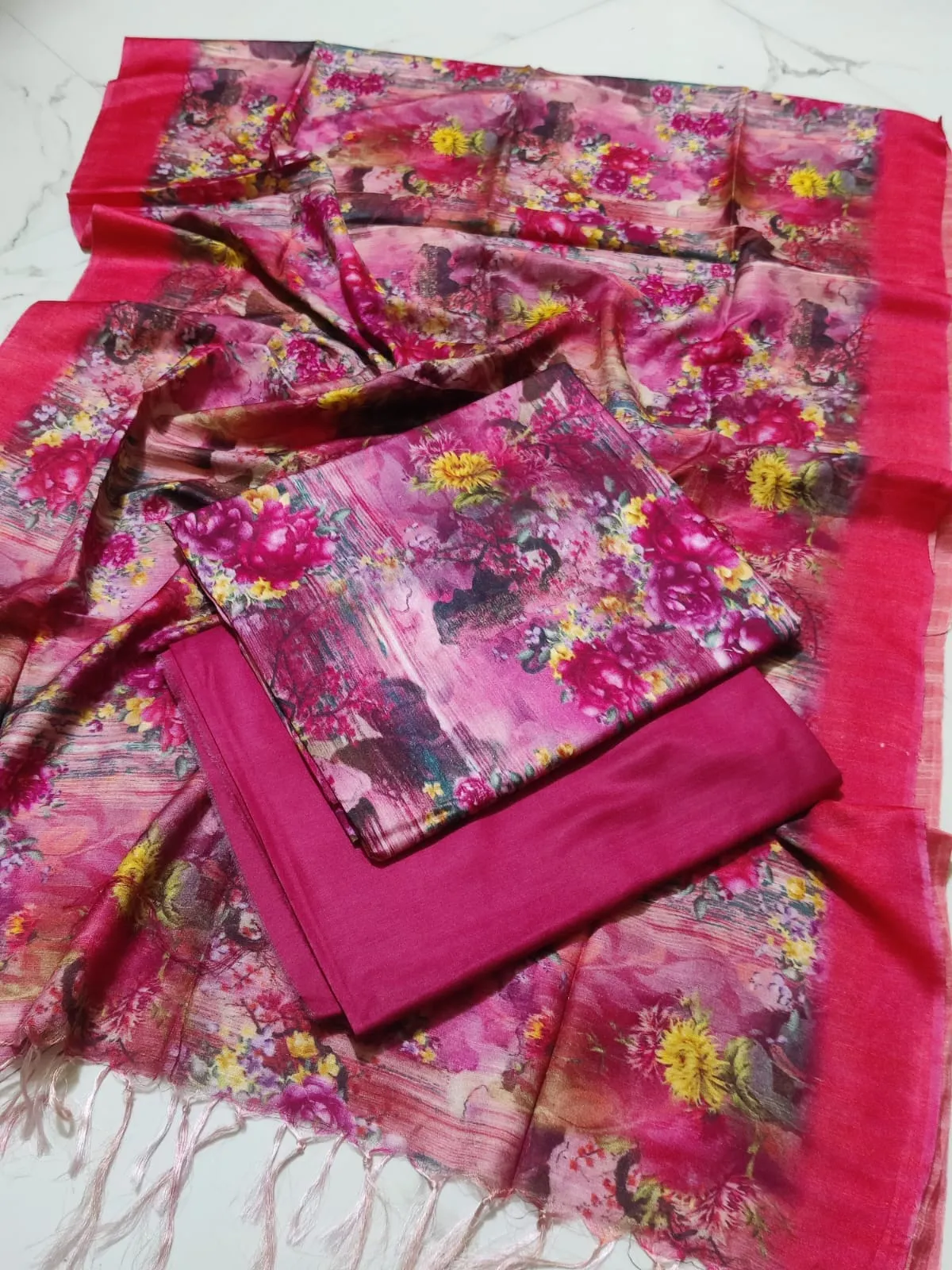 Tussar Silk Digital Print Dress Material