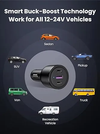 UGREEN 20467 USB C Car Charger Fast Charging 69W - Type C Car Phone Charger PD 45W/20W, Car Charger Adapter SCP 22.5W QC 18W Comaptible with iPhone 13/12/11/iPad/MackBook, Pixel 5/4a, Galaxy S21/S20(Black)