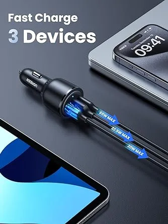 UGREEN 20467 USB C Car Charger Fast Charging 69W - Type C Car Phone Charger PD 45W/20W, Car Charger Adapter SCP 22.5W QC 18W Comaptible with iPhone 13/12/11/iPad/MackBook, Pixel 5/4a, Galaxy S21/S20(Black)