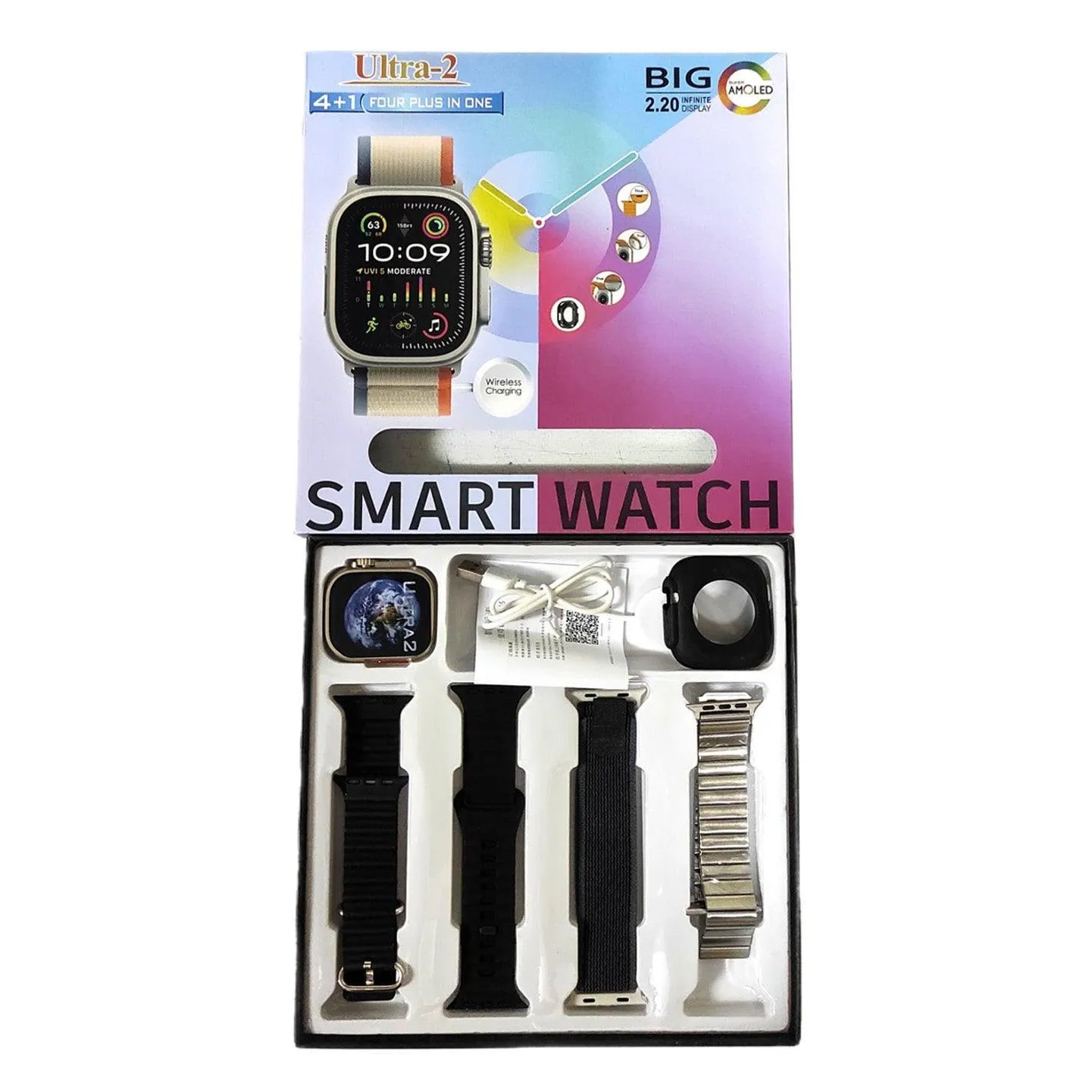 Ultra-2 Big Screen Smart Watch With 4 Bands
