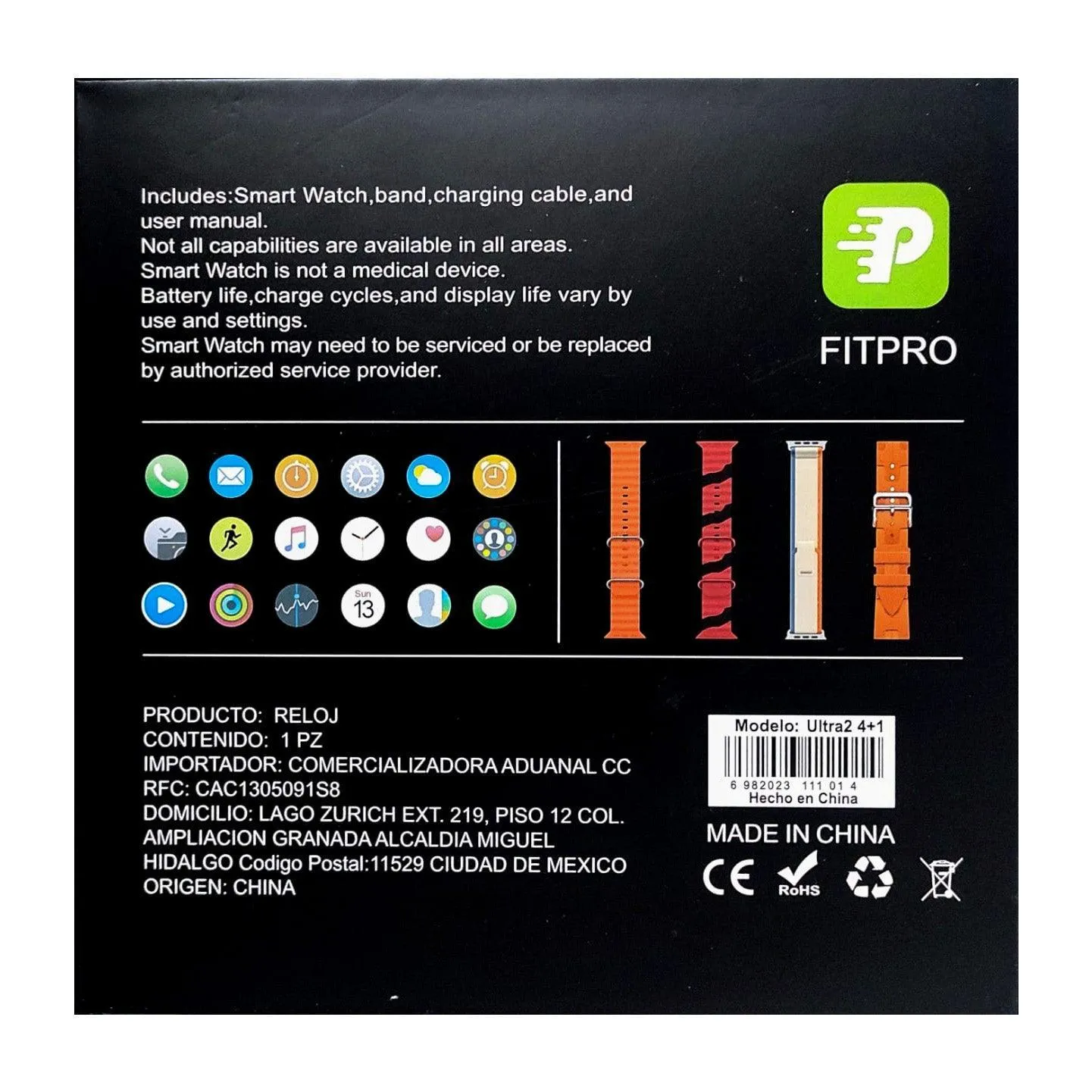 Ultra-2 Big Screen Smart Watch With 4 Bands
