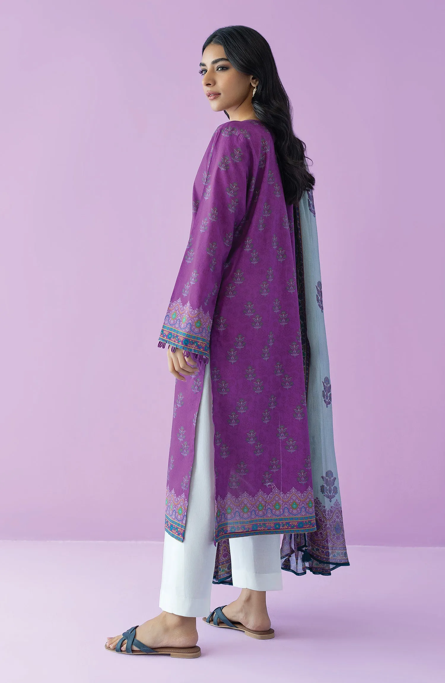 Unstitched 2 Piece Embroidered Lawn Shirt and Chiffon Dupatta (NRDS-23-067/U PURPLE)
