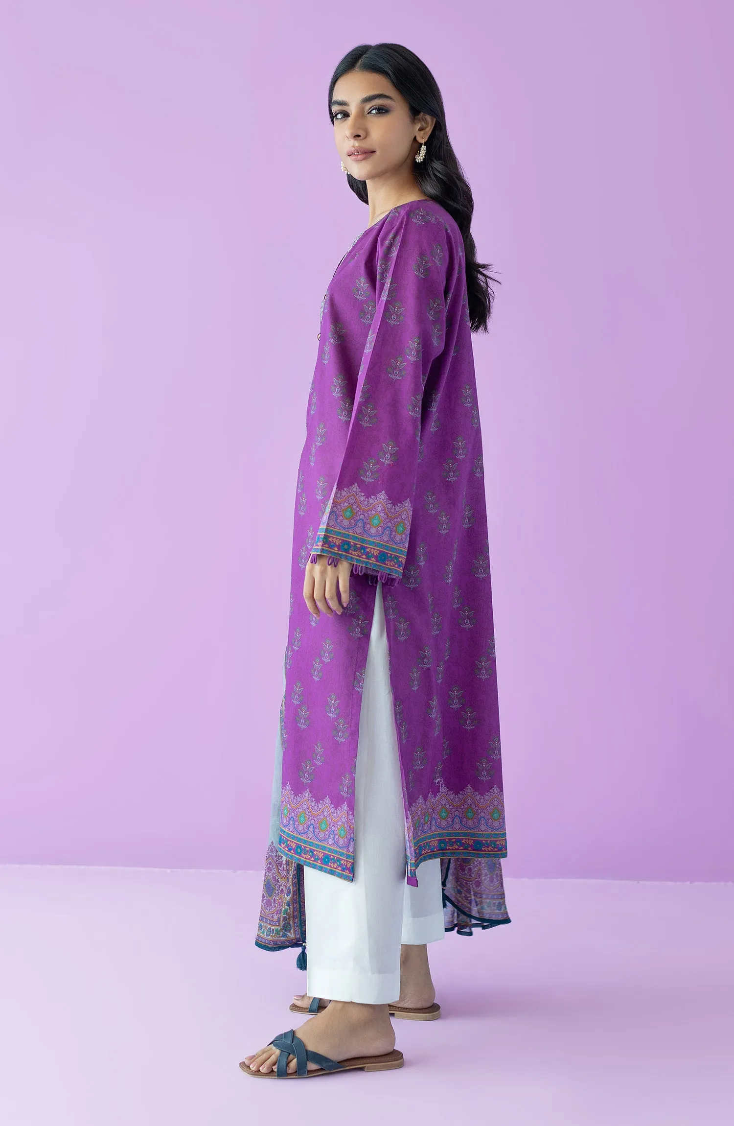 Unstitched 2 Piece Embroidered Lawn Shirt and Chiffon Dupatta (NRDS-23-067/U PURPLE)