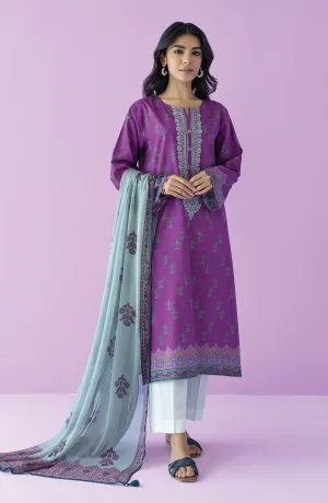 Unstitched 2 Piece Embroidered Lawn Shirt and Chiffon Dupatta (NRDS-23-067/U PURPLE)