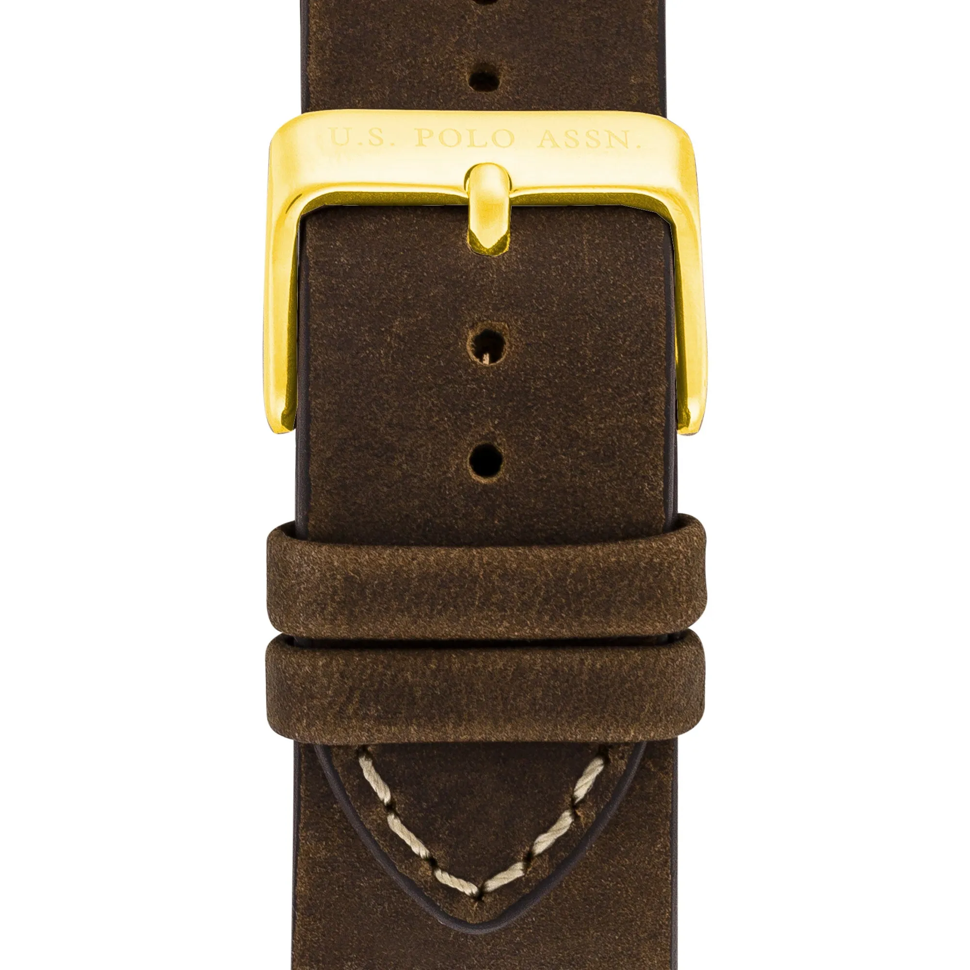 US POLO ASSN. MEN'S  BLACK LEATHER STRAP WITH STAINLESS STEEL BUCKLE