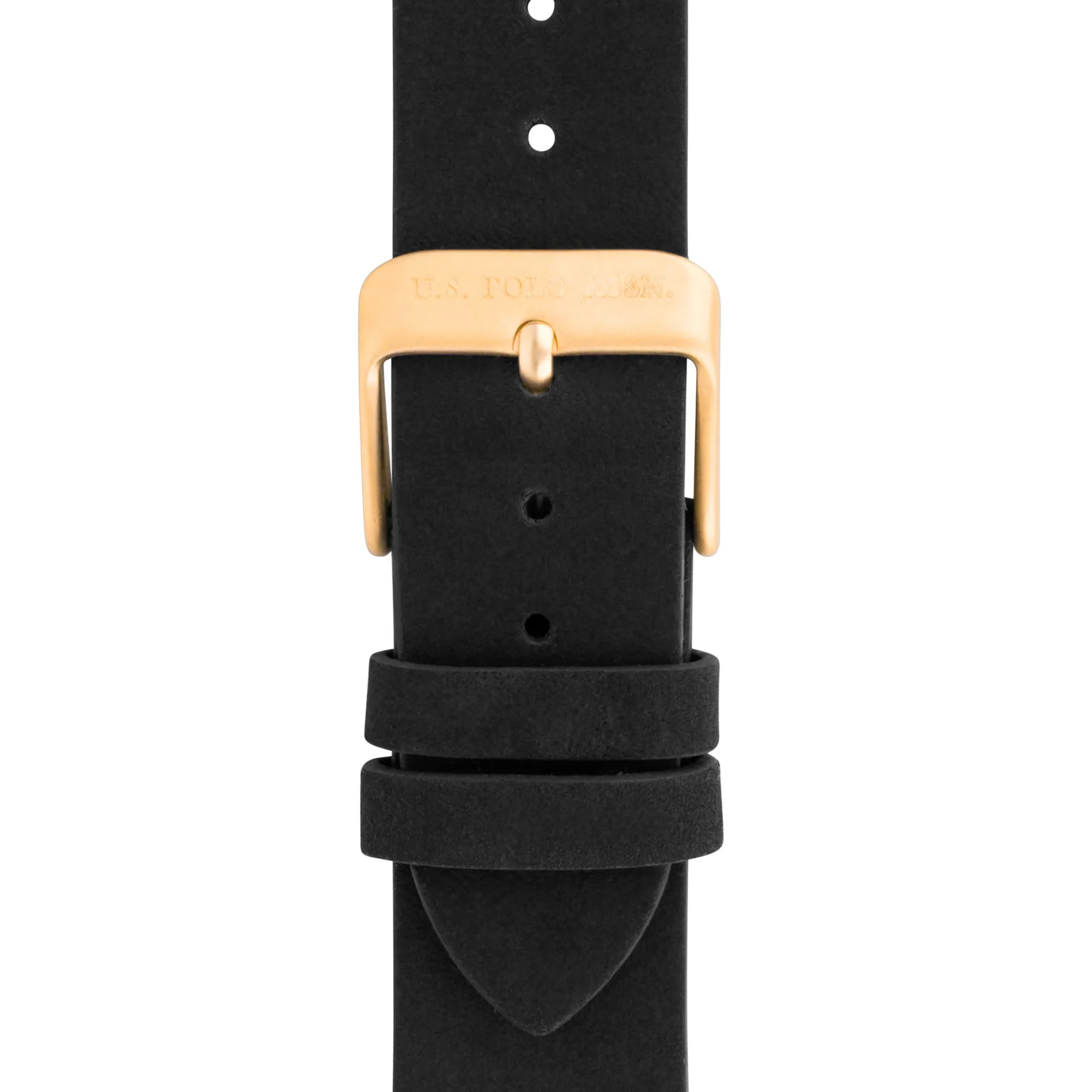 US POLO ASSN. MEN'S  BLACK LEATHER STRAP WITH STAINLESS STEEL BUCKLE