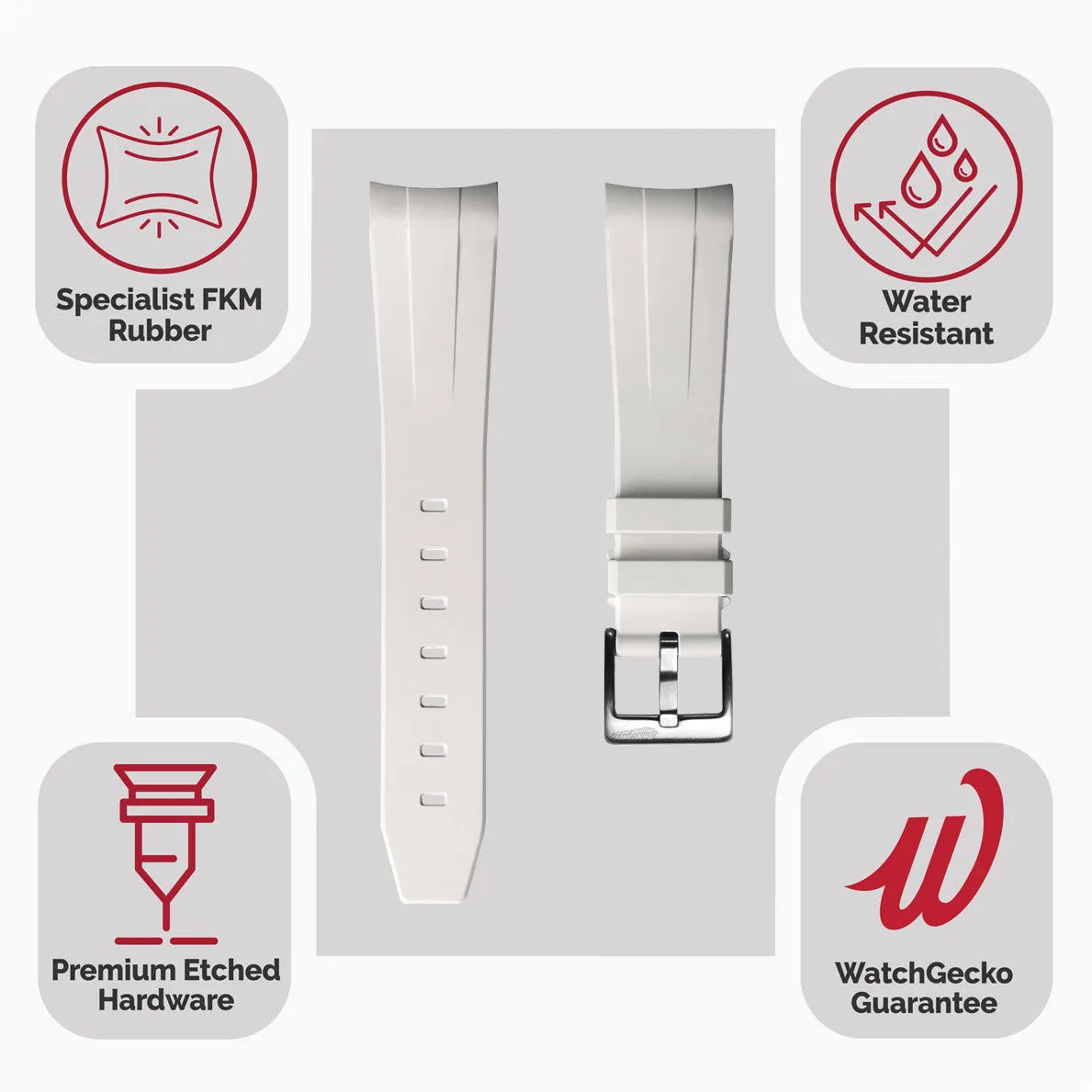 WatchGecko Curved Ends Rubber Watch Strap - White