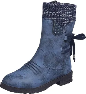 Women Ankle Boots Western Cowboy Booties Retro Suede Lace-up Side Zipper Casual Shoes Low Heels Non-slip Calf Boot