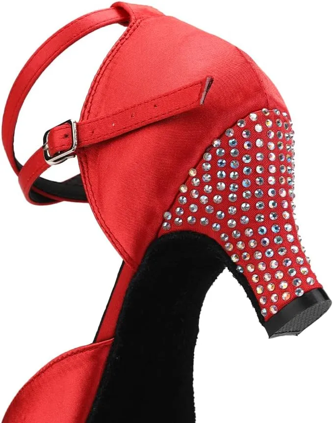 Women Rhinestones Ballroom Dance Shoes Closed Toe Latin Salsa Waltz Wedding Party Ladies Dancing Heels